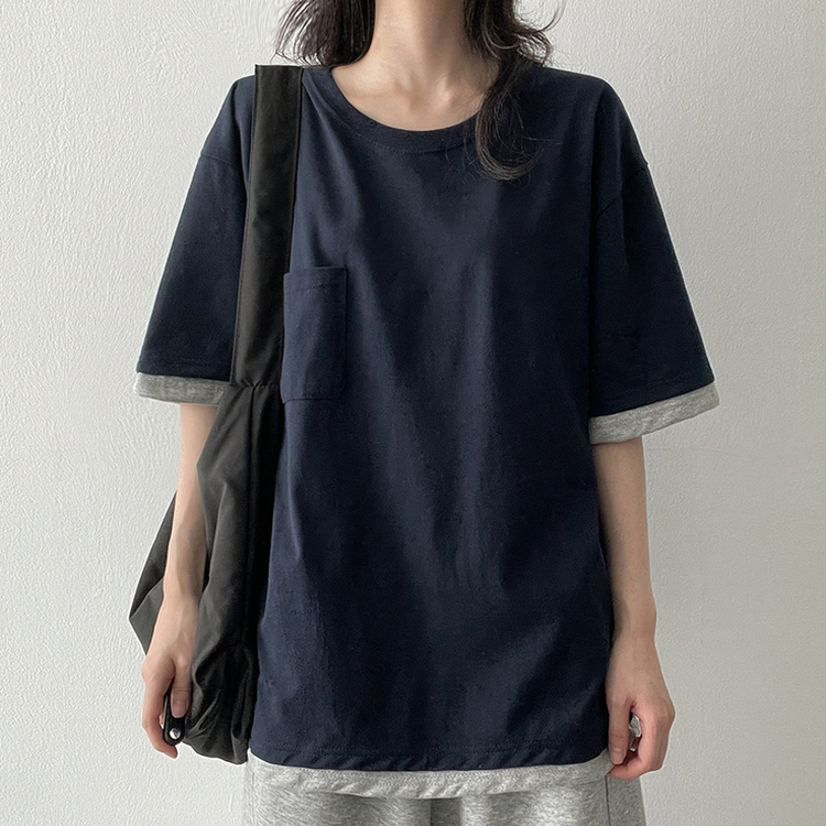 レイヤードバイカラー半袖Tシャツ NAVY