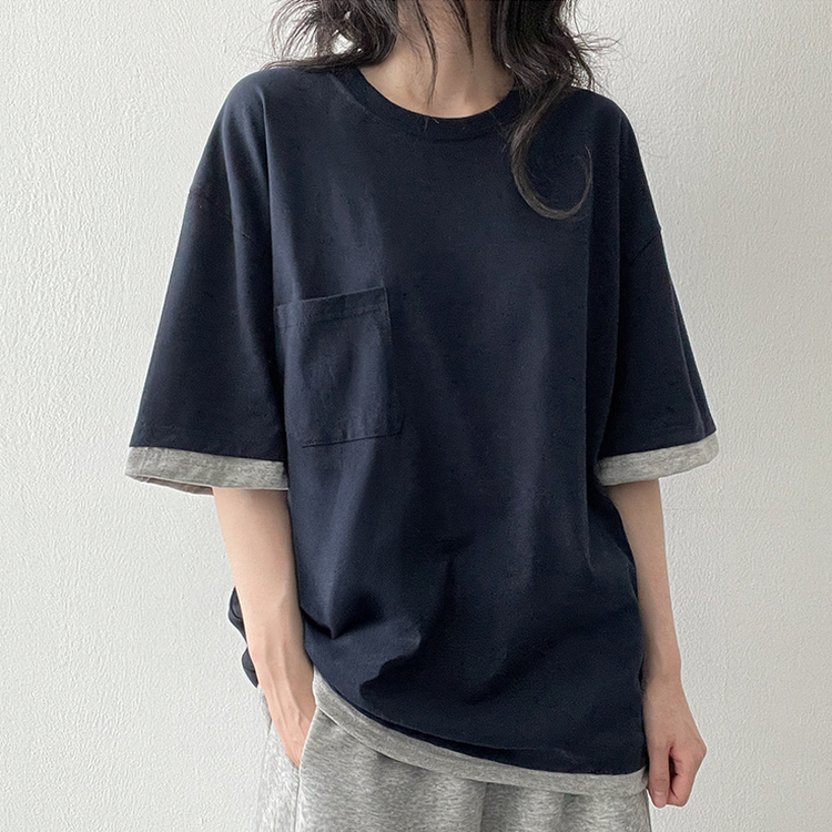 レイヤードバイカラー半袖Tシャツ NAVY