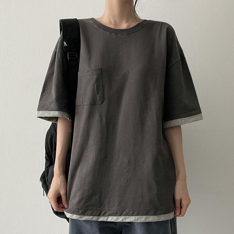 レイヤードバイカラー半袖Tシャツ CHARCOAL