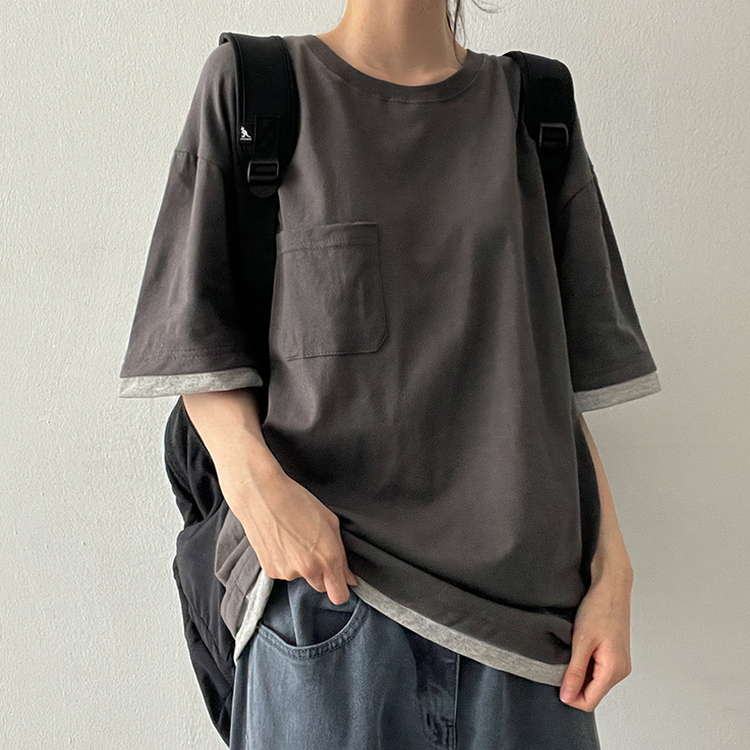レイヤードバイカラー半袖Tシャツ CHARCOAL