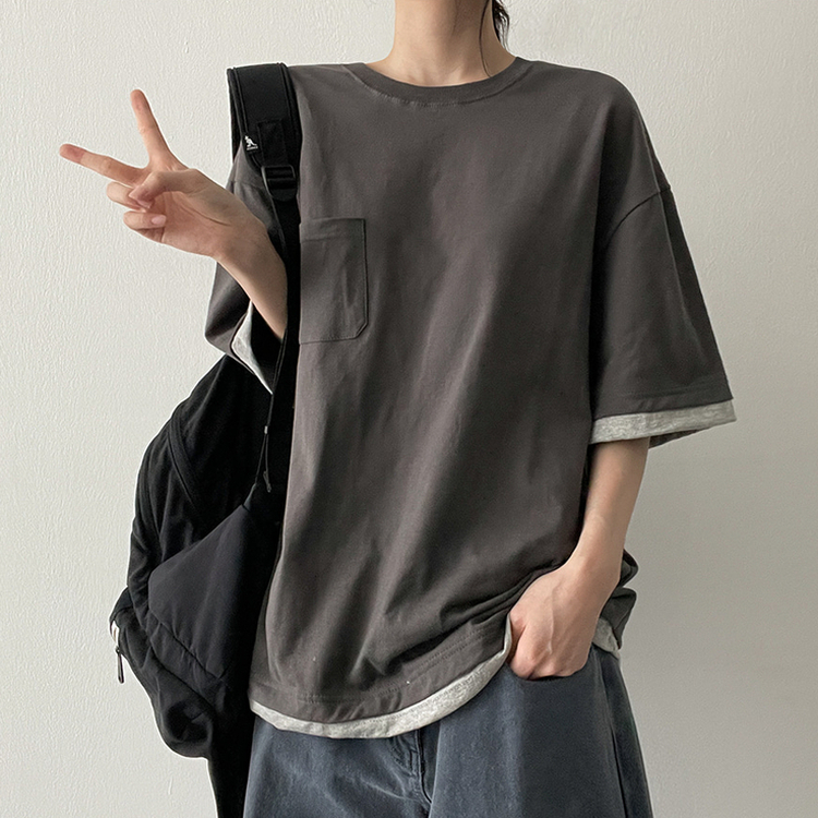 レイヤードバイカラー半袖Tシャツ CHARCOAL