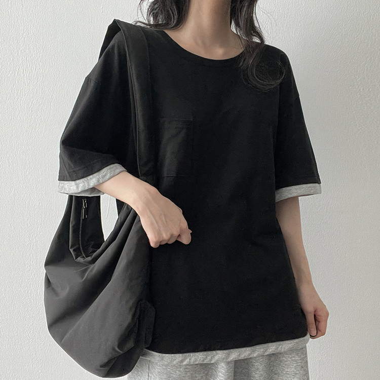 レイヤードバイカラー半袖Tシャツ BLACK