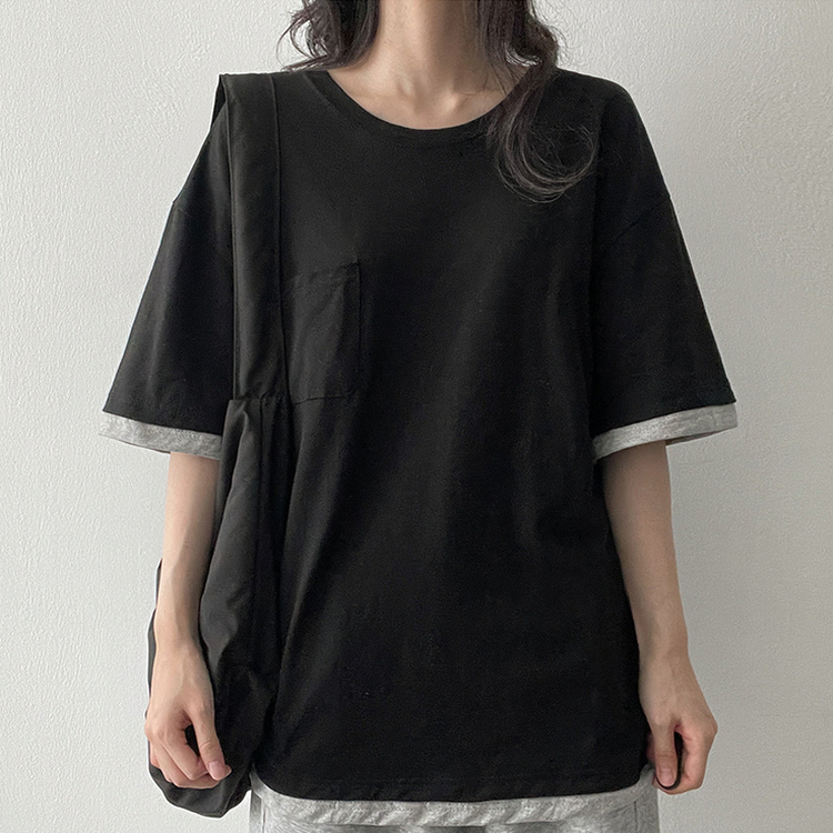 レイヤードバイカラー半袖Tシャツ BLACK
