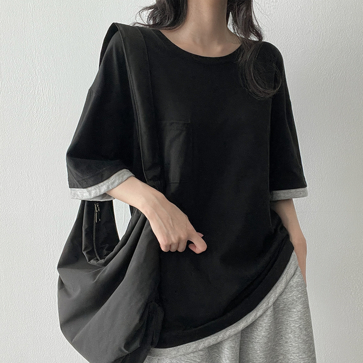 レイヤードバイカラー半袖Tシャツ BLACK