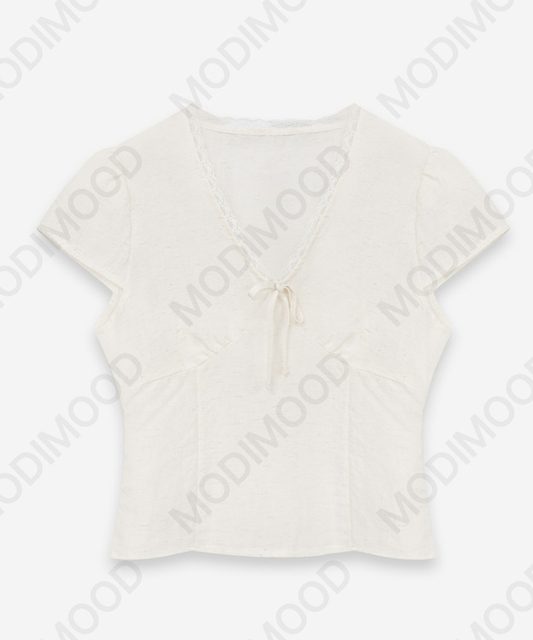 ディープVレース半袖ブラウス