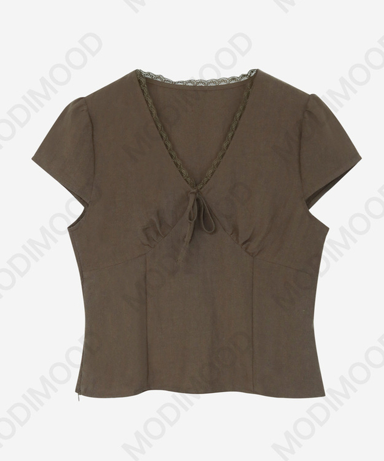 ディープVレース半袖ブラウス