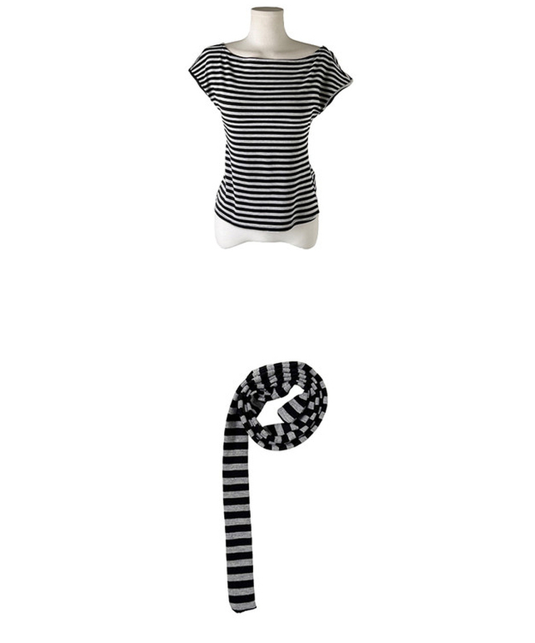ボーダーワンショルダーリボン半袖Tシャツ