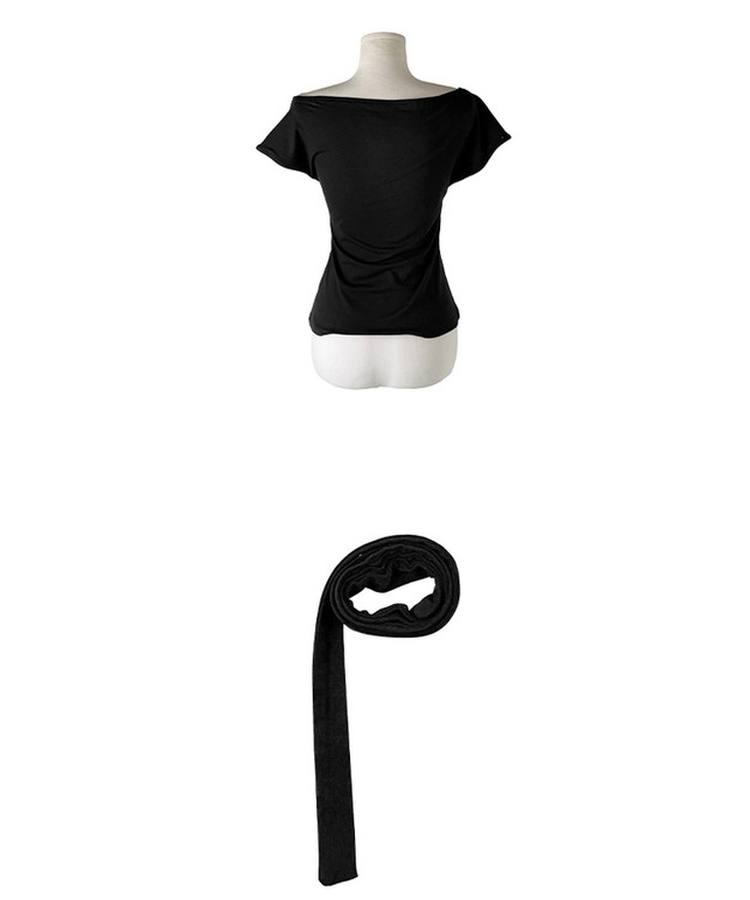 ボーダーワンショルダーリボン半袖Tシャツ