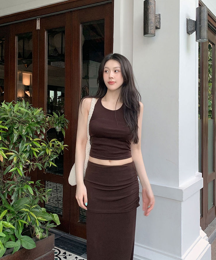 ホールディングバンドマキシロングスカート BROWN