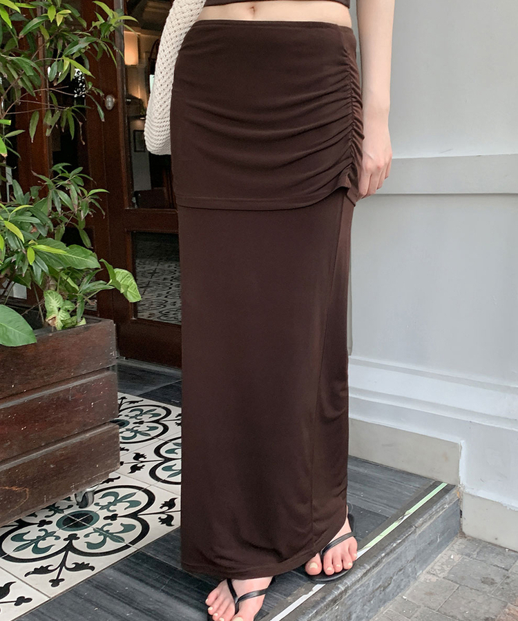 ホールディングバンドマキシロングスカート BROWN