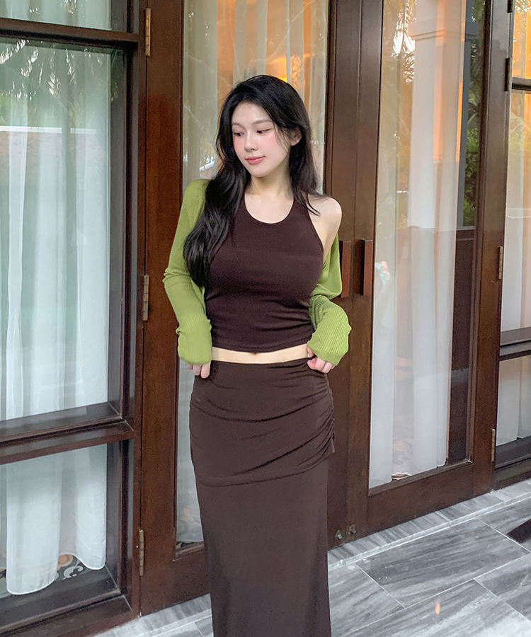 ホールディングバンドマキシロングスカート BROWN