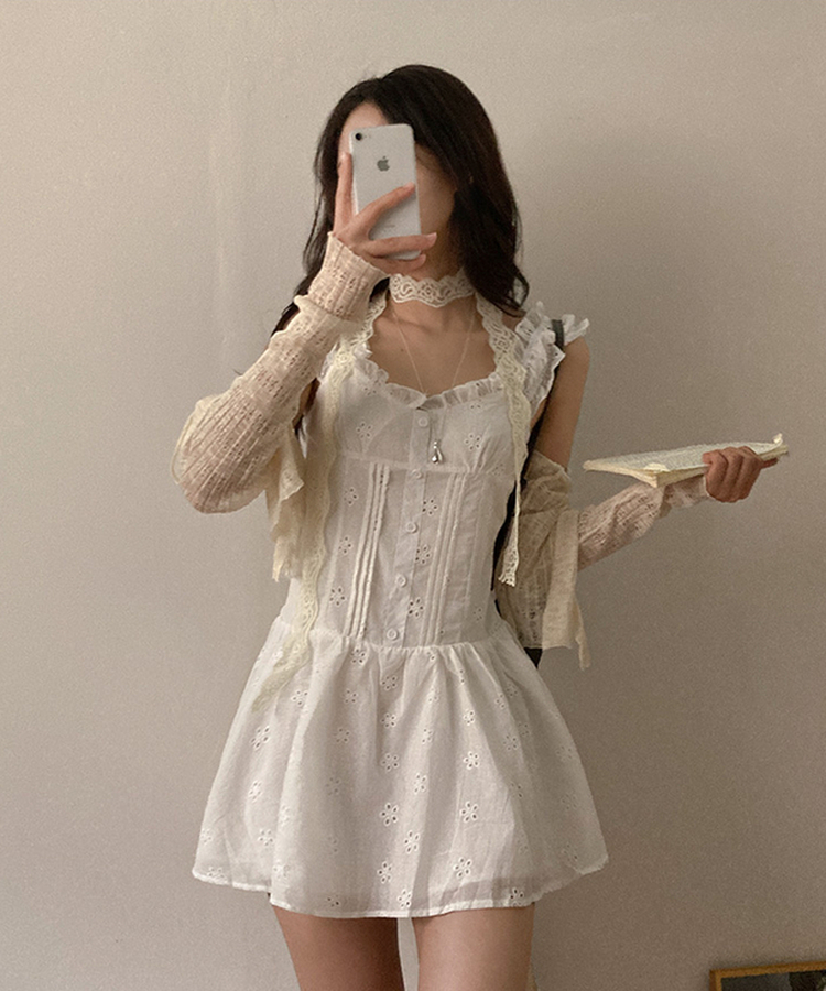 フラワーパンチングレースミニワンピース WHITE