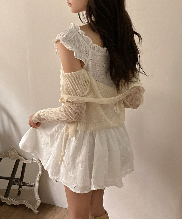 フラワーパンチングレースミニワンピース WHITE