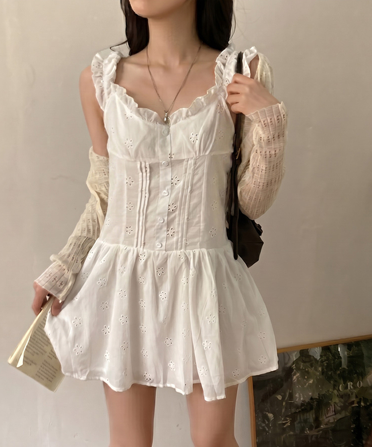 フラワーパンチングレースミニワンピース WHITE