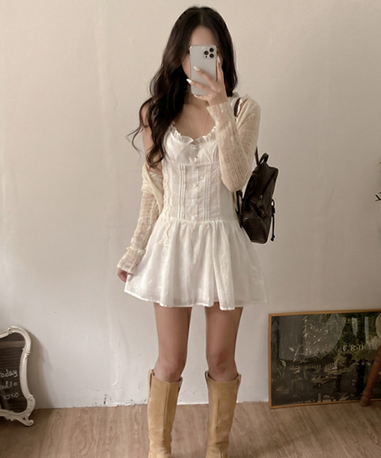 フラワーパンチングレースミニワンピース WHITE