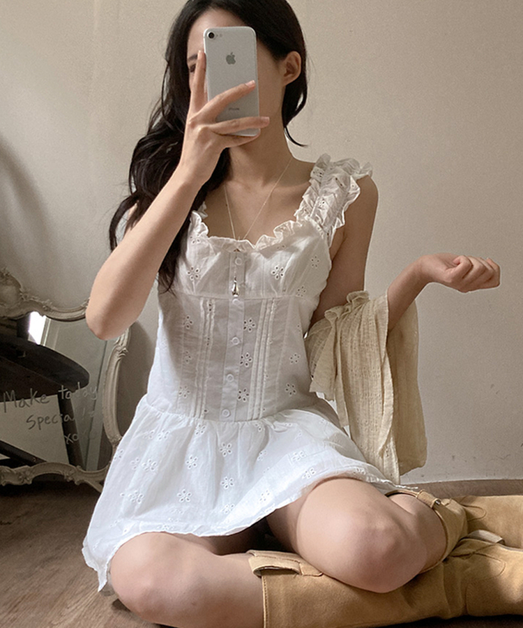 フラワーパンチングレースミニワンピース WHITE