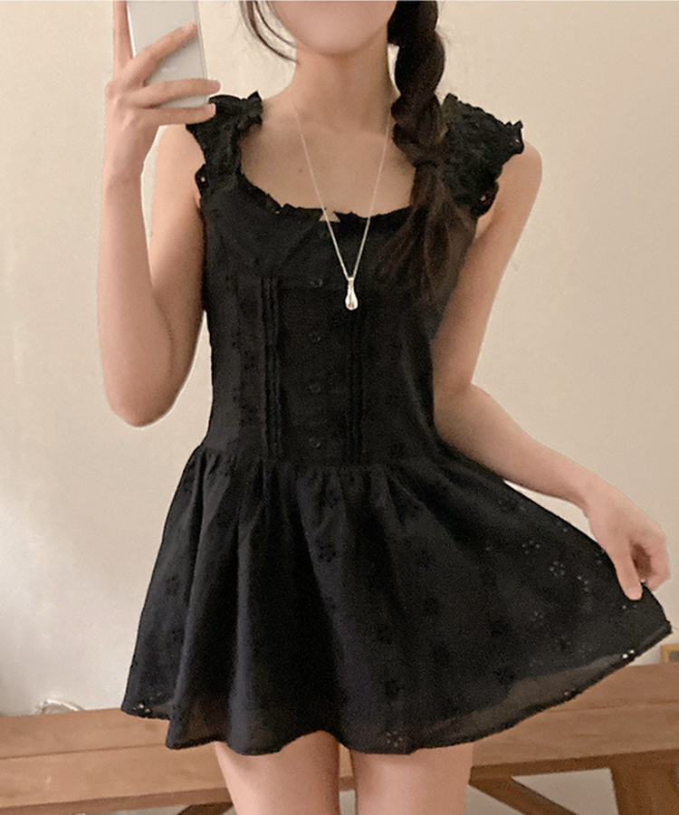 フラワーパンチングレースミニワンピース BLACK