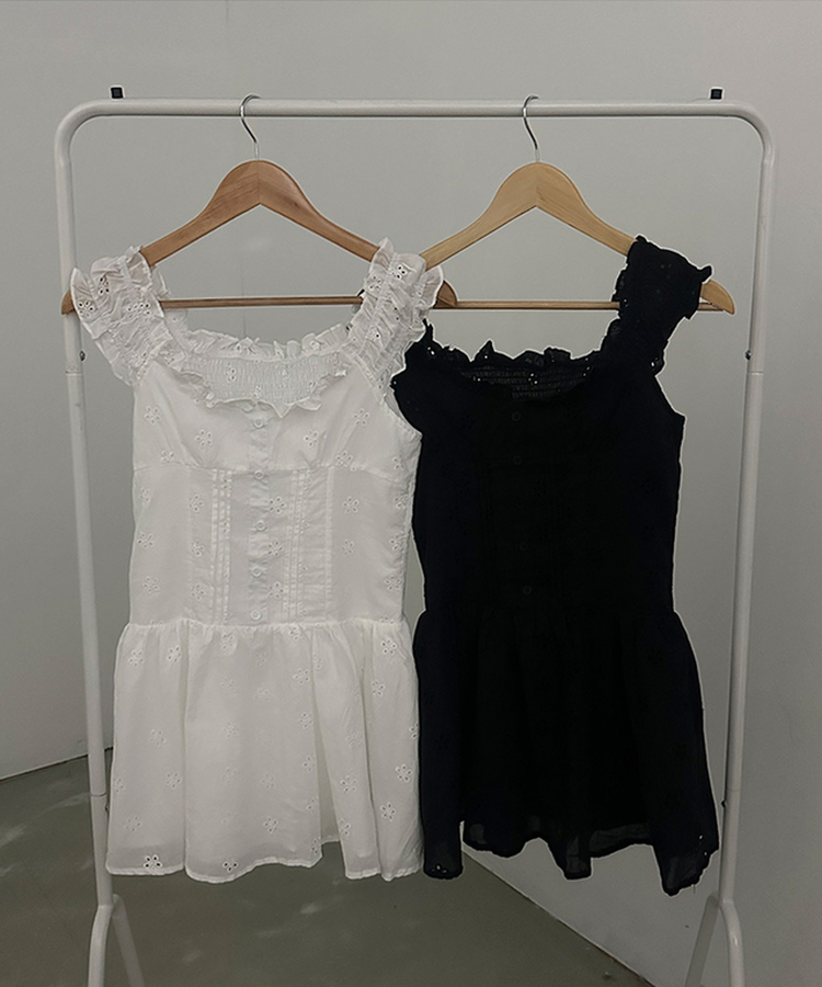 フラワーパンチングレースミニワンピース