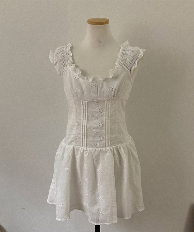 フラワーパンチングレースミニワンピース