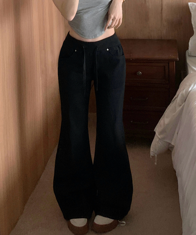 【丈別】ロウライズブーツカットバンディングロングパンツ BLACK