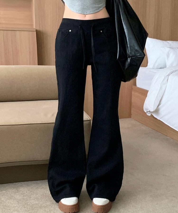 【丈別】ロウライズブーツカットバンディングロングパンツ BLACK