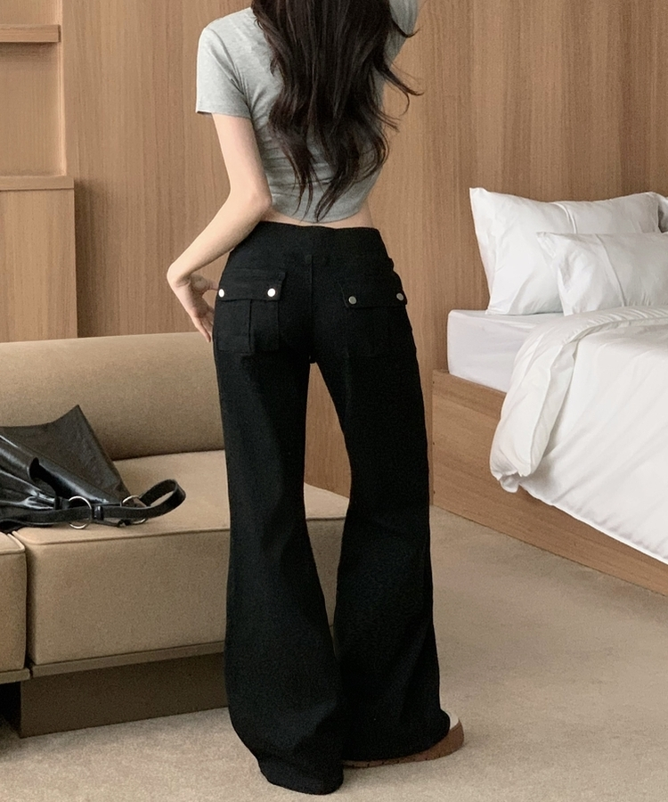 【丈別】ロウライズブーツカットバンディングロングパンツ BLACK