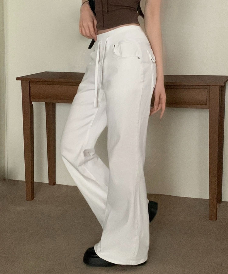 【丈別】ロウライズブーツカットバンディングロングパンツ IVORY