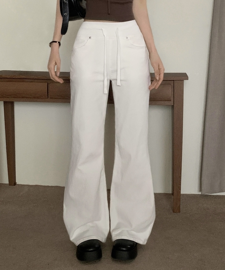 【丈別】ロウライズブーツカットバンディングロングパンツ IVORY