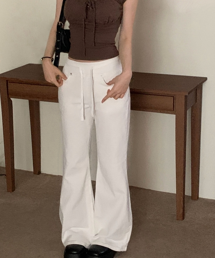 【丈別】ロウライズブーツカットバンディングロングパンツ IVORY