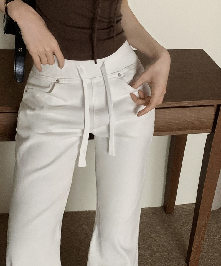 【丈別】ロウライズブーツカットバンディングロングパンツ IVORY