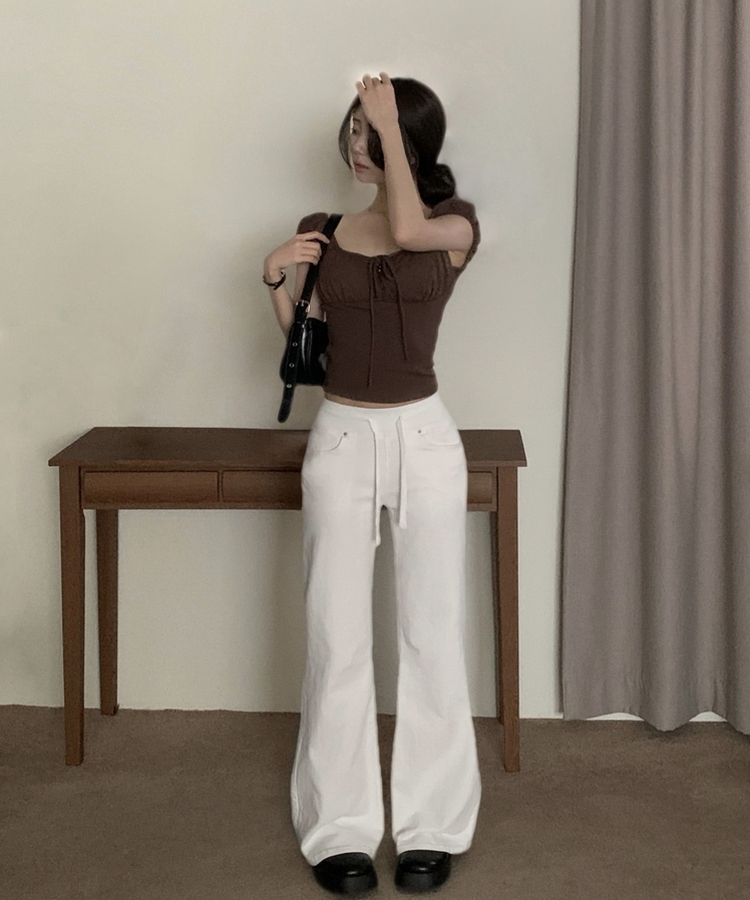 【丈別】ロウライズブーツカットバンディングロングパンツ IVORY