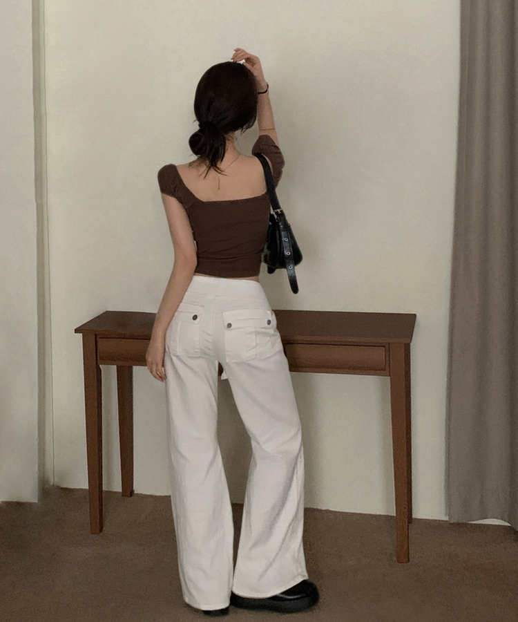 【丈別】ロウライズブーツカットバンディングロングパンツ IVORY