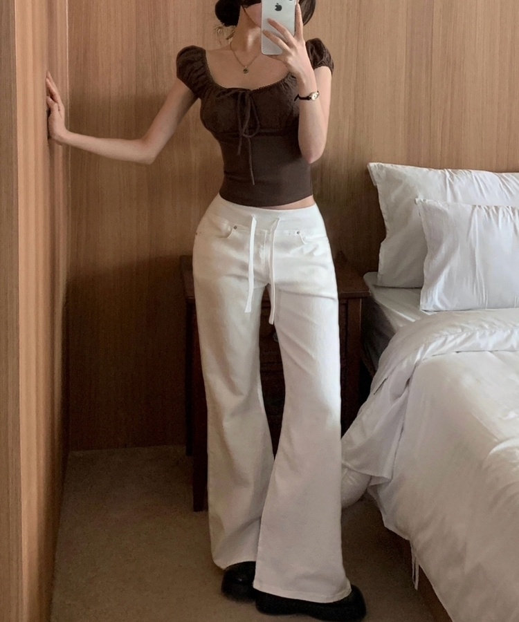 【丈別】ロウライズブーツカットバンディングロングパンツ IVORY