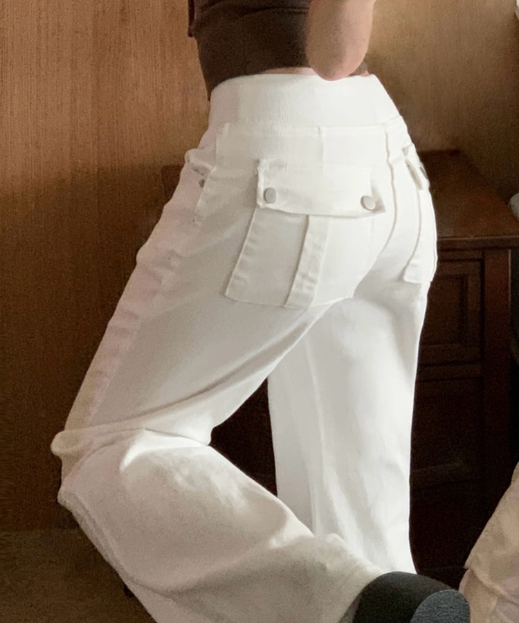 【丈別】ロウライズブーツカットバンディングロングパンツ IVORY