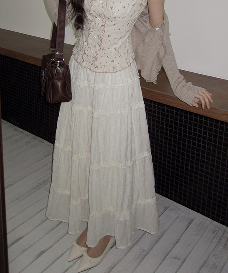 ティアードバンディングロングスカート IVORY