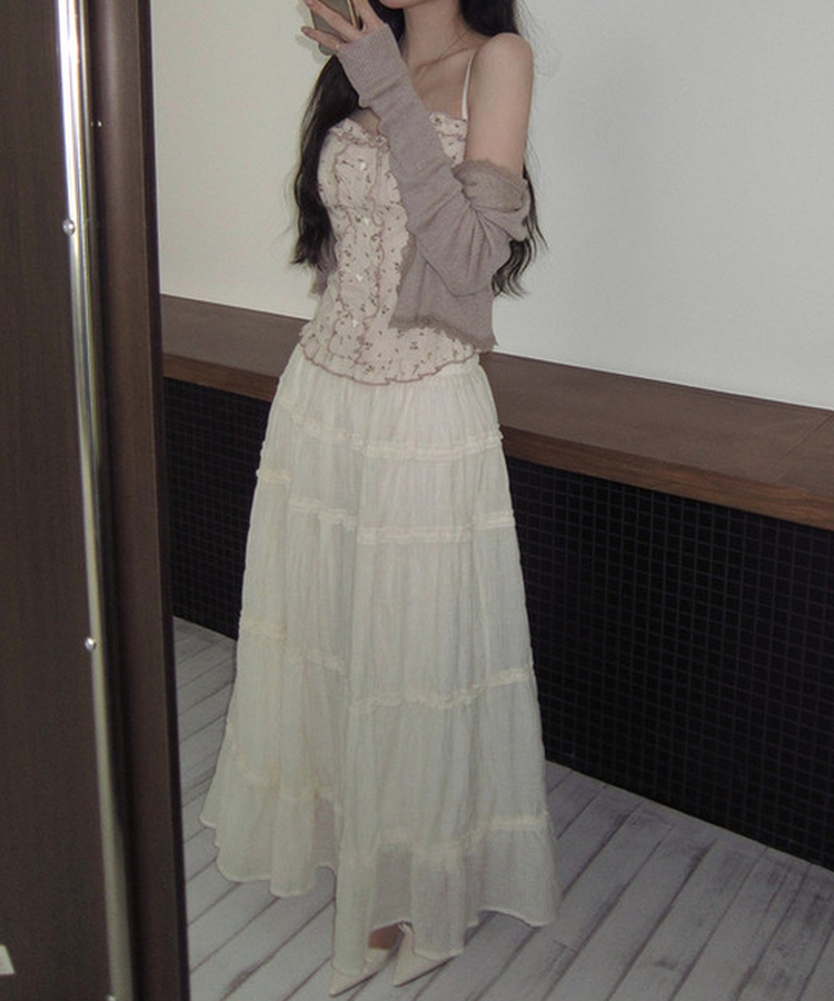 ティアードバンディングロングスカート IVORY