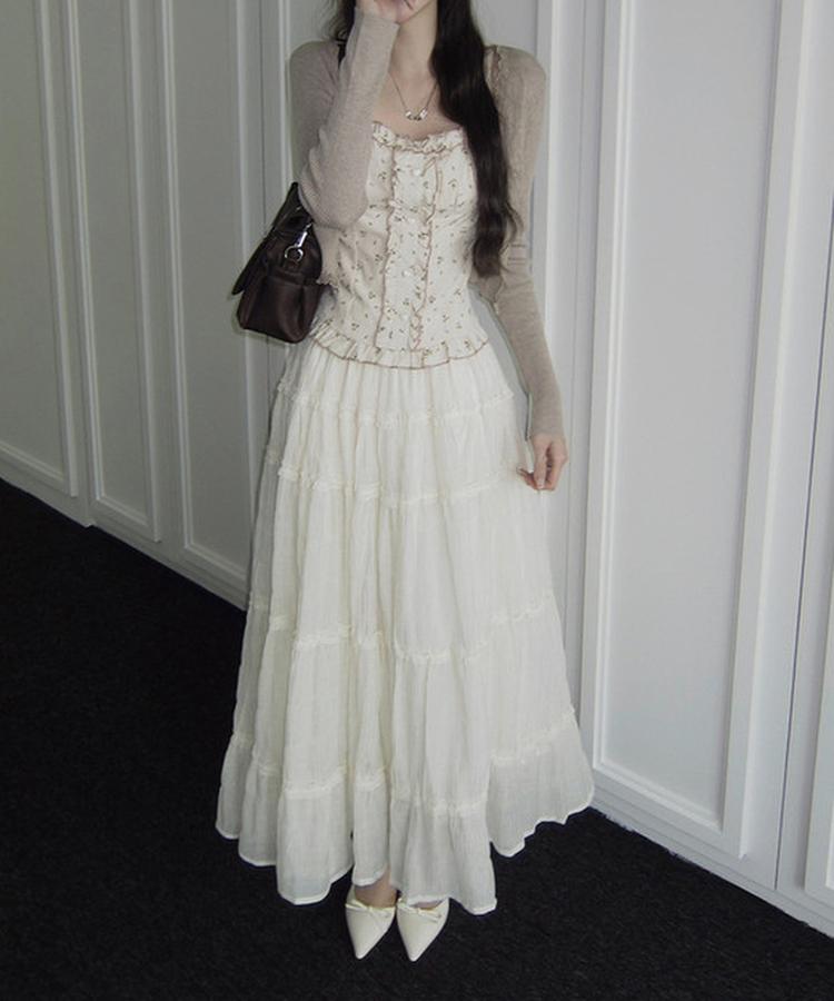 ティアードバンディングロングスカート IVORY