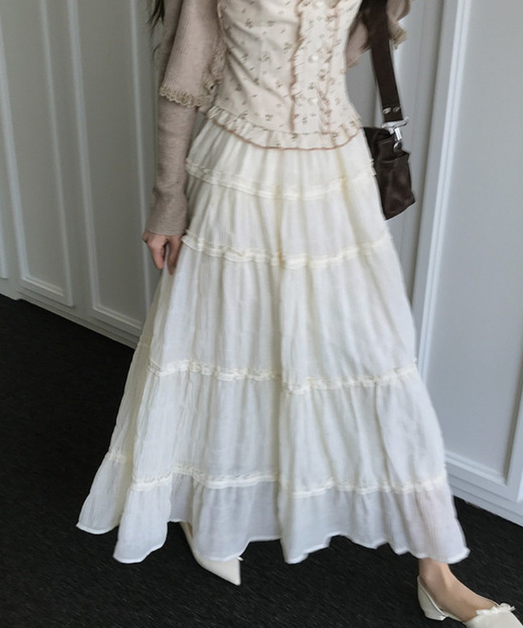 ティアードバンディングロングスカート IVORY
