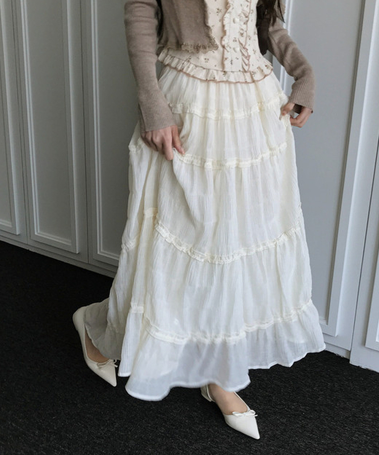 ティアードバンディングロングスカート IVORY