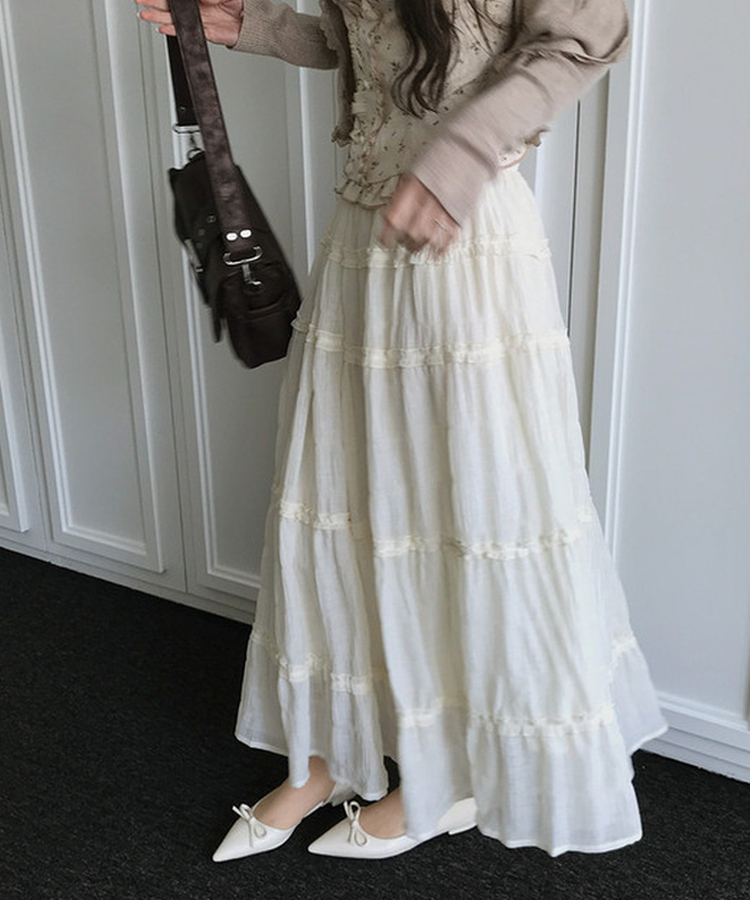 ティアードバンディングロングスカート IVORY