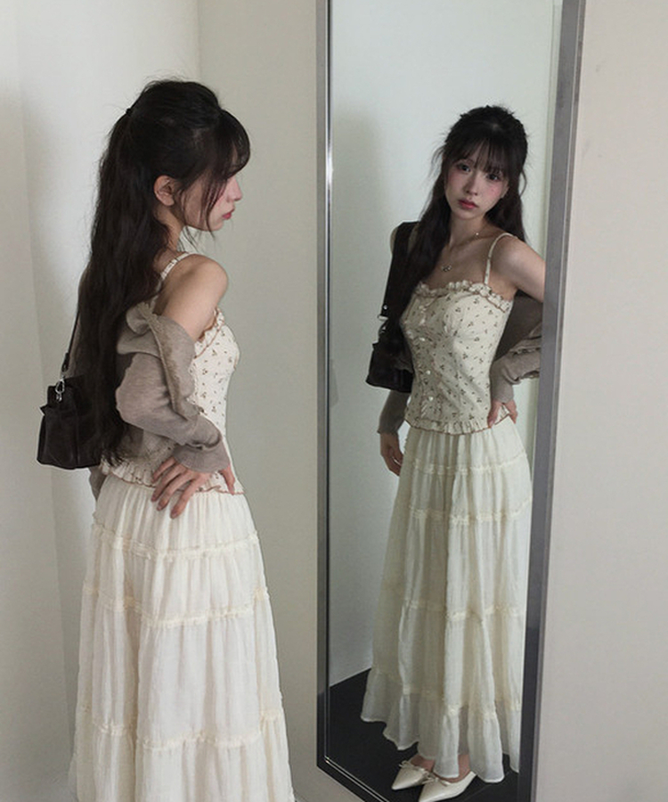 ティアードバンディングロングスカート IVORY