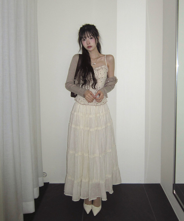 ティアードバンディングロングスカート IVORY