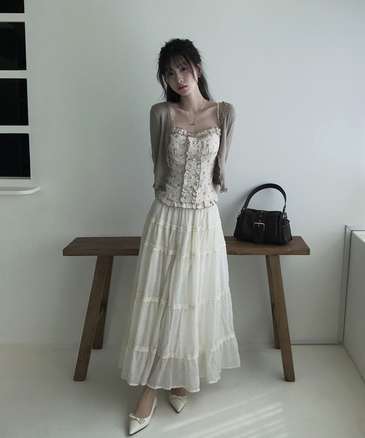 ティアードバンディングロングスカート IVORY