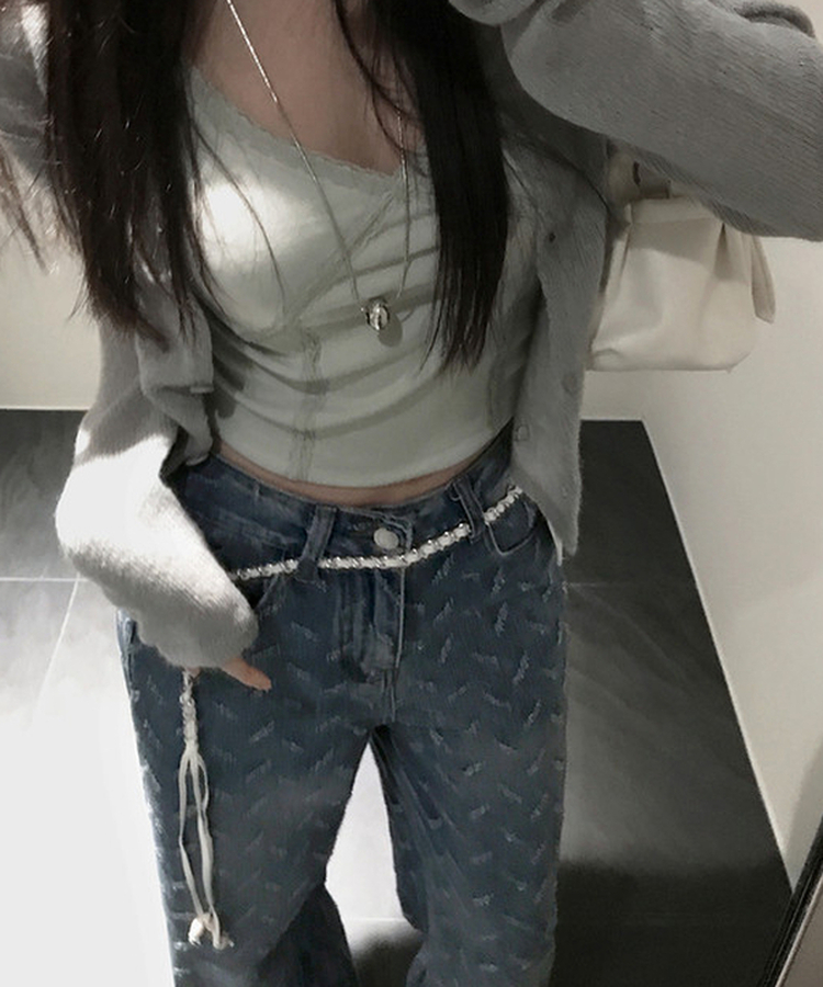 【ベルト付き】ヒップチェーンワイドパンツ MID DENIM