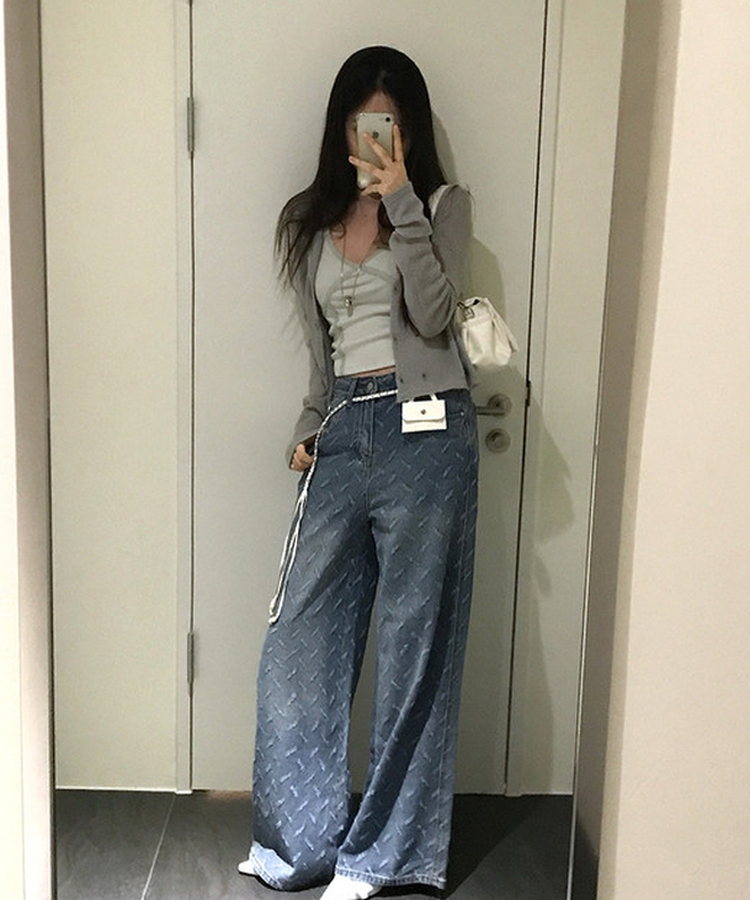 【ベルト付き】ヒップチェーンワイドパンツ MID DENIM