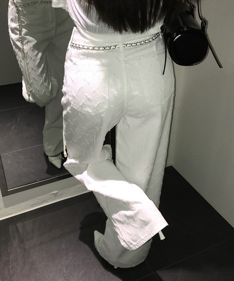 【ベルト付き】ヒップチェーンワイドパンツ WHITE