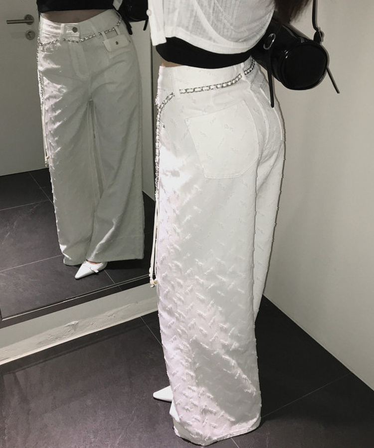 【ベルト付き】ヒップチェーンワイドパンツ WHITE