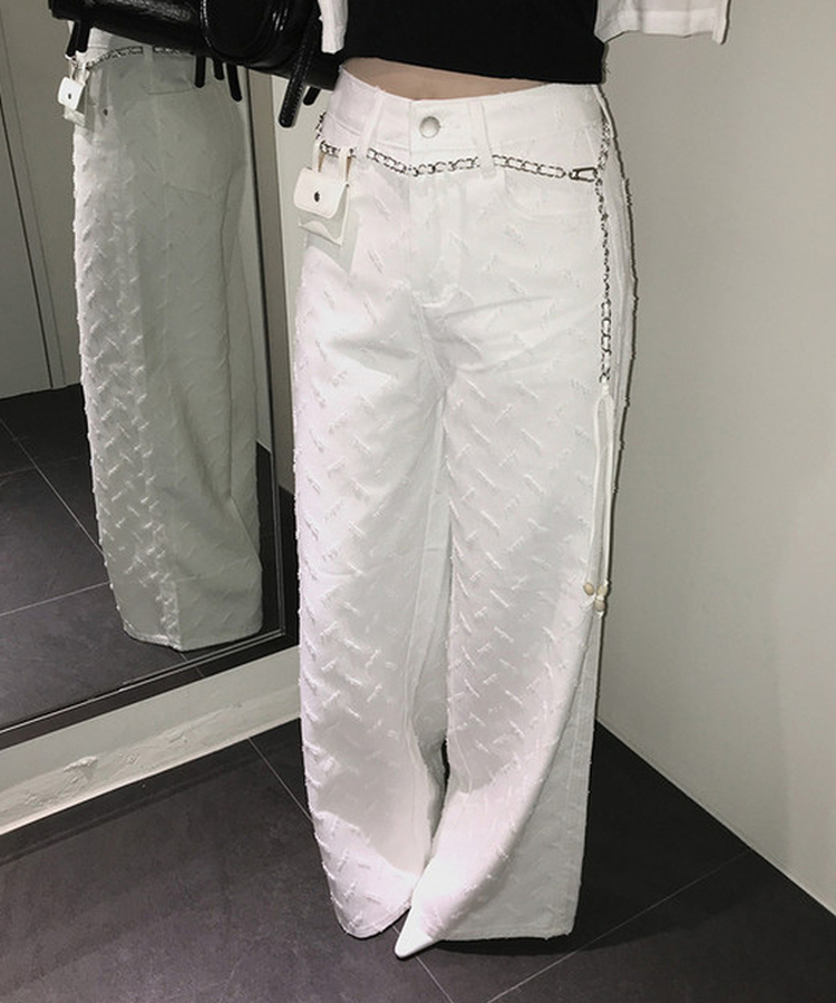 【ベルト付き】ヒップチェーンワイドパンツ WHITE