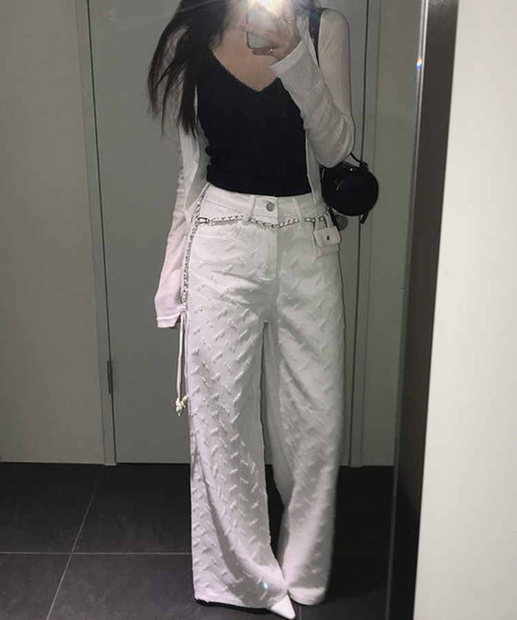 【ベルト付き】ヒップチェーンワイドパンツ WHITE