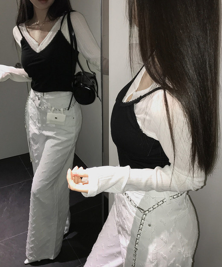 【ベルト付き】ヒップチェーンワイドパンツ WHITE